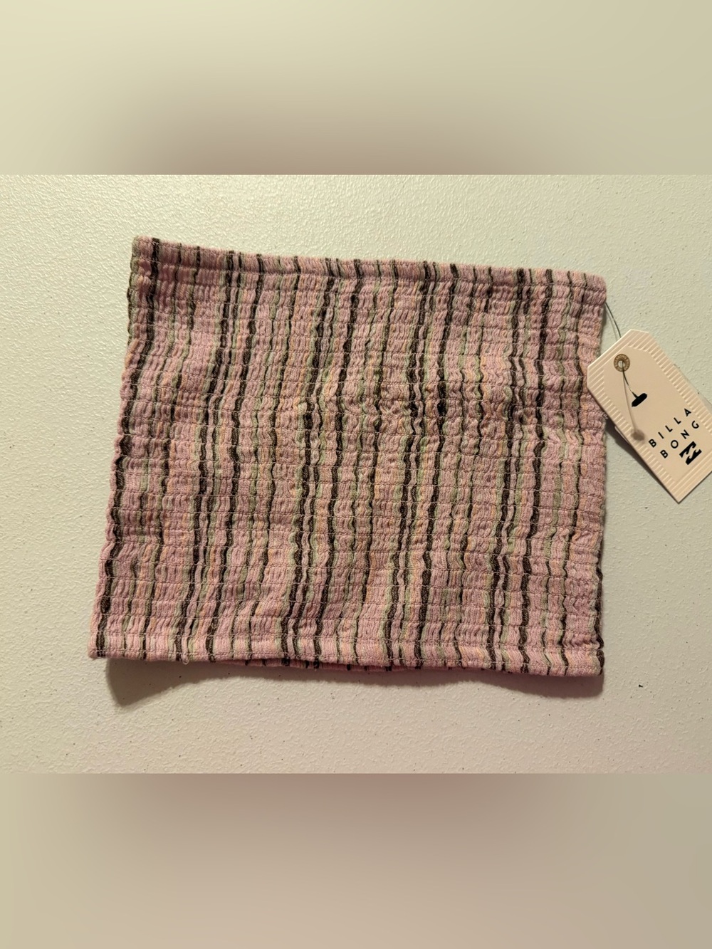 NEW Billabong Pink Striped Smocked Tube Top Bandeau Stretchy XS Festival
